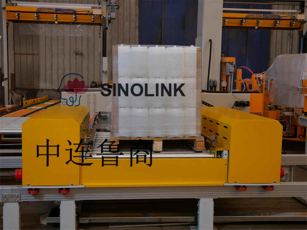 全自動オンラインレンテン紙コーナーパレット包装機 Full Automatic Online Lenthen Paper Corner Pallet Wrapping Machine