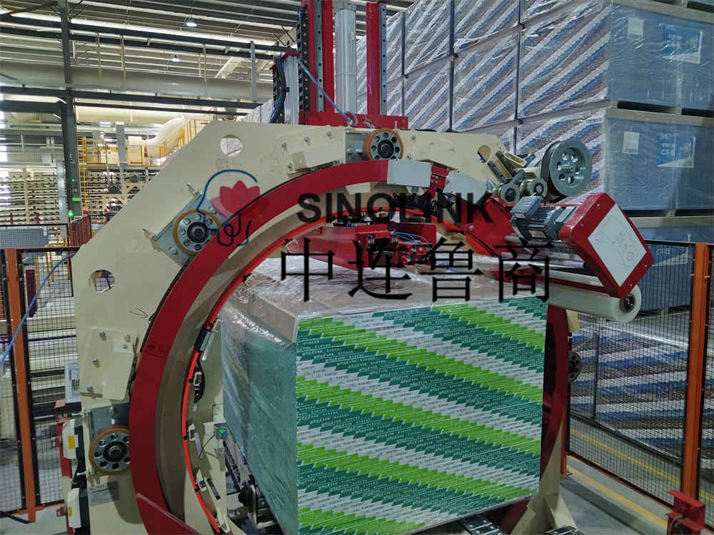 プレート建築材料用の自動6面前伸縮ラッピングマシン